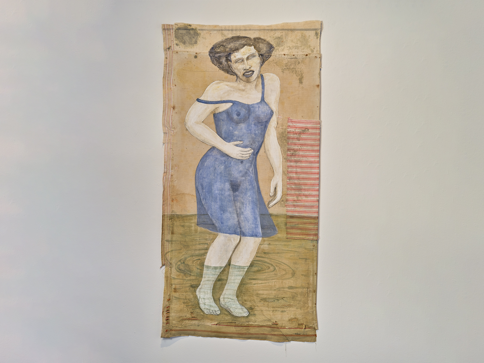 Alison-Saar_Scacco-Debra_Sluefoot-Slide_Acrylic,-gesso-and-charcoal-on found-sugar-sacks-and-linen._53x26½-in_2015